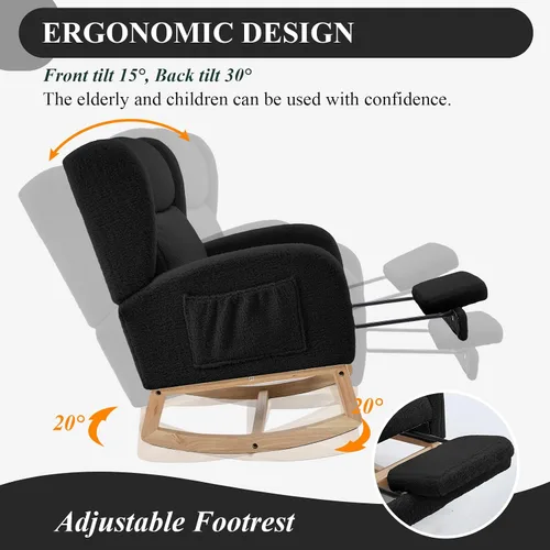 Vista 4 de NIOIIKIT Silla Mecedora de Guardería con Reposapiés, Silla Deslizante Tapizada Teddy, Reclinable Deslizante de Guardería con Bolsillo Lateral