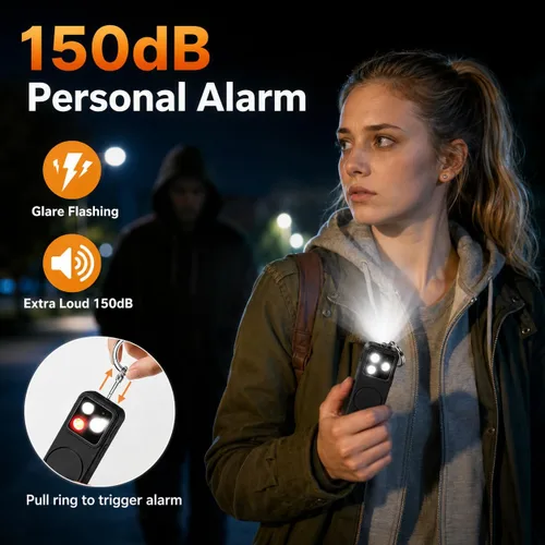 Vista 5 de Alarma de seguridad personal, sirena estroboscópica recargable de 150dB