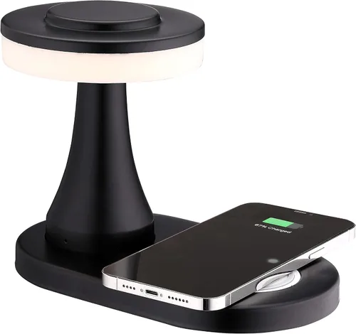 Vista 8 de O'Bright - Lámpara de mesa LED portátil con almohadilla de carga inalámbrica, lámpara de noche regulable y recargable, luz ambiental para plateado