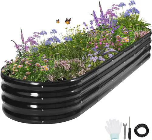 Vista 10 de Cama de jardín elevada galvanizada para exteriores, camas elevadas para jardinería, caja de maceta de metal, kit de cama de jardín elevada de acero