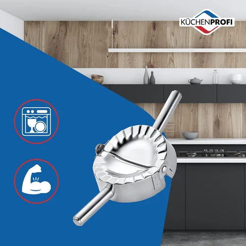 Vista 8 de Küchenprofi Máquina para hacer ravioles, Pierogi y albóndigas, prensa de pasta y pastelería de acero inoxidable 18/8, perfecta para moldear y sellar