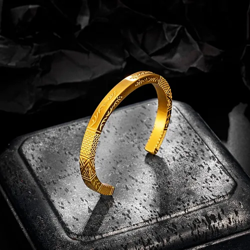 Vista 5 de murtoo Pulseras vikingas para hombre, de acero inoxidable, brazalete abierto, hecho a mano, tallado, inspirador, regalo para hombres, niños y él