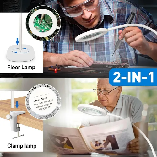 Vista 7 de [Usado] HITTI Lupa de 10 veces con luz y abrazadera, lámpara de pie con lupa manos libres con cuello de cisne flexible, 3 colores regulable