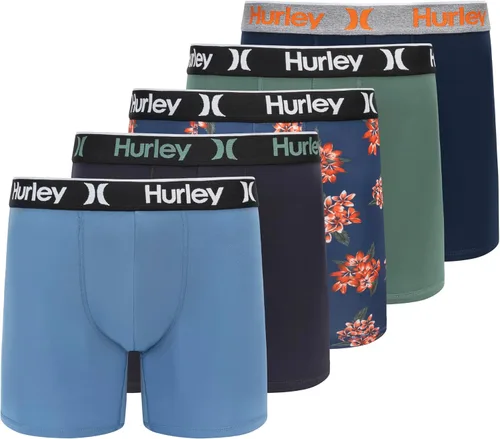 Vista 35 de Hurley calzoncillos tipo bóxer elásticos para hombre, paquete de 5 Combo de helecho de carbón