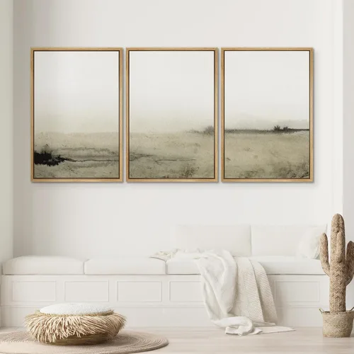 Vista 555 de SIGNWIN Lienzo enmarcado para pared, juego de arte pastel con cadena montañosa, bosque, niebla, naturaleza silvestre, ilustraciones modernas, arte