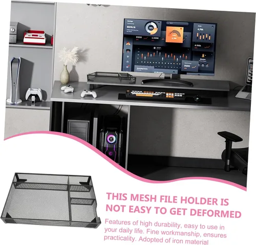 Vista 6 de Uonlytech Metal Desk Organizer with Multi Compartment Storage File Holder for Office and Home Black Metal Organizer for Cosmetics Stationery and
