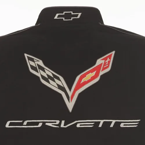 Vista 6 de JH DESIGN GROUP Chaqueta de sarga de algodón bordada Chevy Corvette C7 para hombre C721 Negro