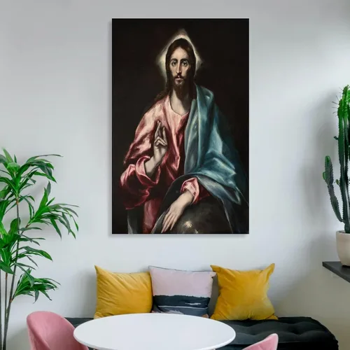 Vista 6 de El Greco - Póster de Salvator Mundi El Salvador de El Salvador, pintura decorativa en lienzo, arte de pared, para sala de estar, dormitorio, 12 x 18