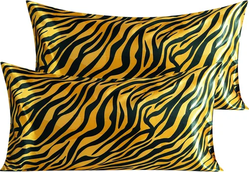 Vista 26 de BEDSUM Paquete de 2 fundas de almohada de satén de seda King para cabello y piel, suaves y lujosas, fundas de almohada con cierre de sobre, 20 x 36
