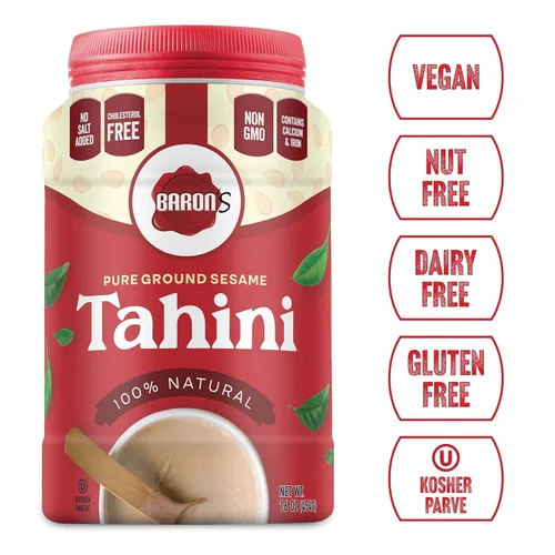 Vista 4 de Baron's Tarros kosher 100% puro de sésamo molido Tahini de 16 onzas (1 libra (paquete de 1))