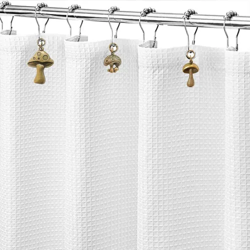 Vista 4 de Ganchos de cortina de ducha con forma de hongo, 12 piezas de metal resistente a la oxidación, lindos ganchos de cortina de ducha retro