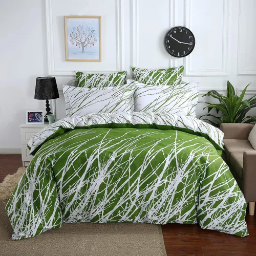 Vista 8 de Swanson Beddings - Juego de ropa de cama (100 % algodón), ramas de árbol Funda de edredón, fundas de almohada., Algodón, verde-blanco, gemelo