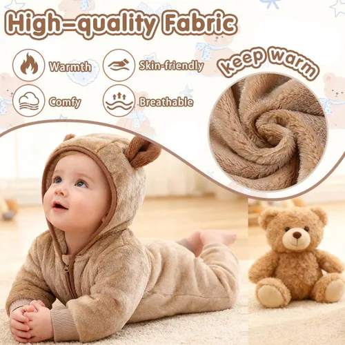 Vista 5 de Fairy Baby Newborn Baby Bear Outfit Suit Thin Fleece Jumpsuit Romper Hooded Winter Clothes Snowsuit Coat Infant Girls Boys
