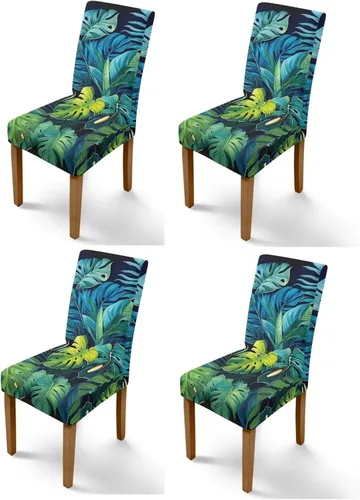Vista 13 de Rnyleeg Juego de 1 fundas de asiento de comedor con estampado de flores azules para sillas de comedor, fundas protectoras suaves y lavables