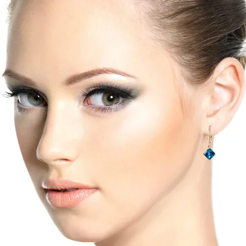 Vista 2 de Galaxy Gold GG 3.2 CTW Pendientes de topacio azul Demeter de oro macizo de 14 k, Metal Gema, Topacio