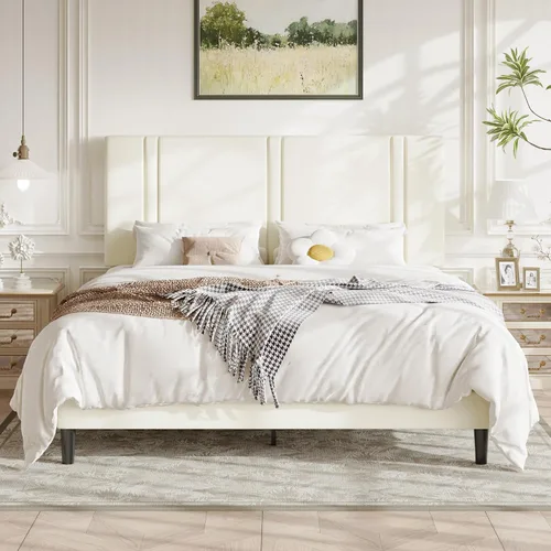 Vista 15 de Allewie Twin Platform Bed Frame with Velvet Upholstered Headboard