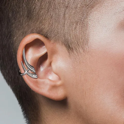 Vista 3 de L'VOW Y2K Punk - Pendiente irregular Cyborg con clip para cartílago, sin perforación, accesorios de joyería