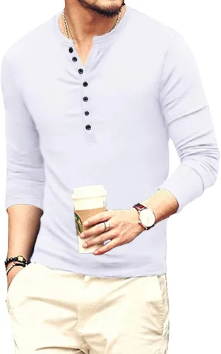 Vista 2 de YTD Camiseta básica Henley de manga larga para hombre