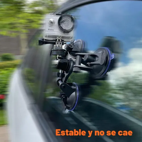 Vista 4 de Soporte de triple ventosa para cámara de acción para parabrisas de automóvil con cabeza roscada de 1/4, trípode de 360 grados y tornillo para DJI