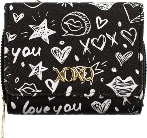 Vista 2 de XOXO Cartera para mujer Mini Saffiano con cremallera alrededor y correa cruzada de cadena Estampado Graffeti Blanco S Cartera con cremallera