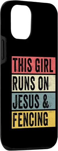 Vista 3 de Funda divertida para iPhone 14 con diseño de perros de Jesús y esgrima, entrenador de esgrima, para papá