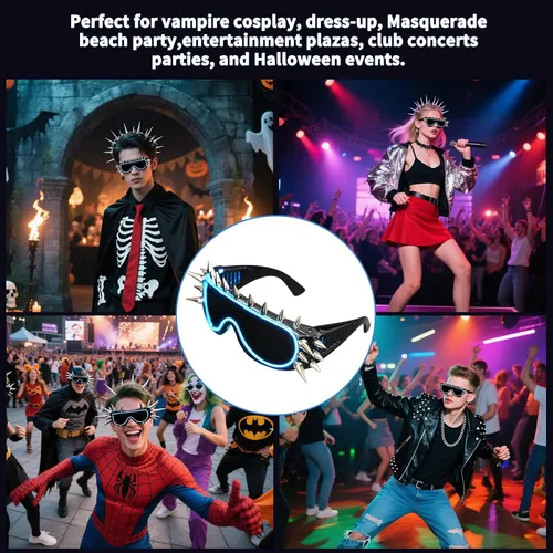 Vista 6 de LED Punk Sunglasses Gothic Sunglasses - Glow in the Dark Glasses for Rave Party, Cyberpunk
