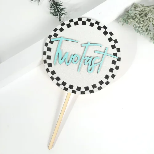 Vista 8 de Decoración de madera para tartas de 2º cumpleaños con temática de carreras, suministros de fiesta de segundo cumpleaños con temática de carreras