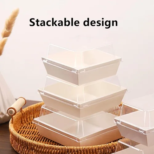 Vista 5 de Paquete de 100 cajas de charcutería con tapas transparentes, recipientes desechables para postres de panadería, cajas para llevar con cordel
