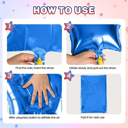 Vista 3 de Globos de estrellas rojas, azules y negras, globo de papel de aluminio de 18 pulgadas para helio, paquete de 10 globos rojos y azules, globo de Negro