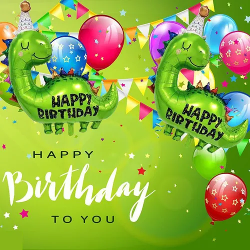 Vista 3 de Globos grandes de dinosaurio verdes, 2 piezas de 35 pulgadas, globo de cumpleaños de dinosaurio