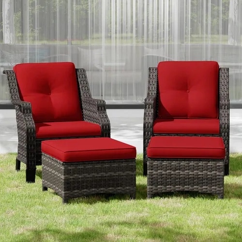 Vista 50 de Sofá de mimbre para patio al aire libre, sofá de 3 plazas, sofá de ratán con asiento profundo y cojines de olefina, respaldo alto, todo tipo de Beige