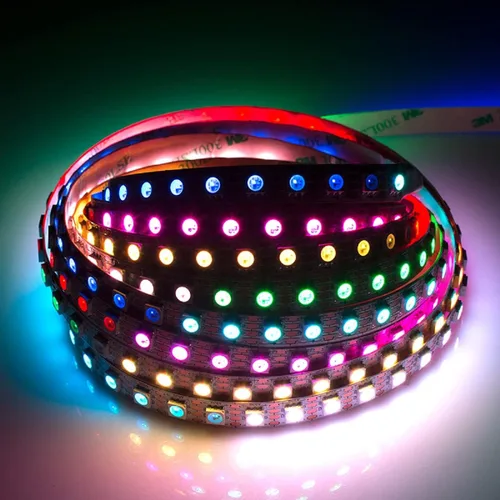 Vista 3 de WS2812B Tira de luz LED direccionable individual 100Pixels/m SMD 5050 RGB Pixel Strip DC5V (3.2FT 100LEDS no impermeable, PCB blanco)
