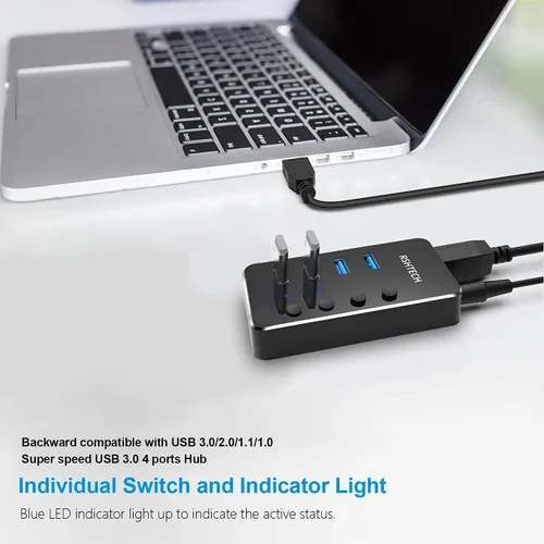 Vista 7 de Concentrador USB alimentado RSHTECH de 4 puertos USB C a USB 3.0, expansor de concentrador de aluminio portátil USB 3.0 con adaptador de CA de 5 V e