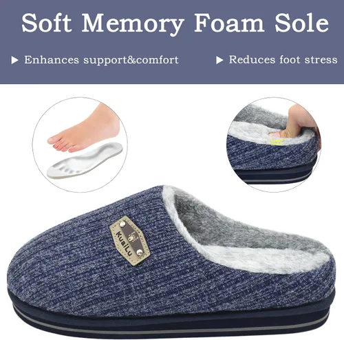 Vista 3 de KuaiLu Pantuflas ortopédicas de espuma viscoelástica para hombre, a la moda, casual, mezcla de lana, a rayas, tejidas con forro de felpa sherpa