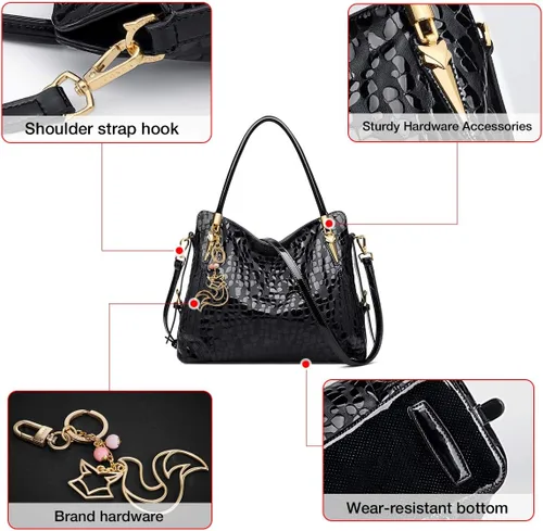 Vista 4 de FOXER Bolso de mano de cuero genuino para mujer, bolso de hombro con asa superior