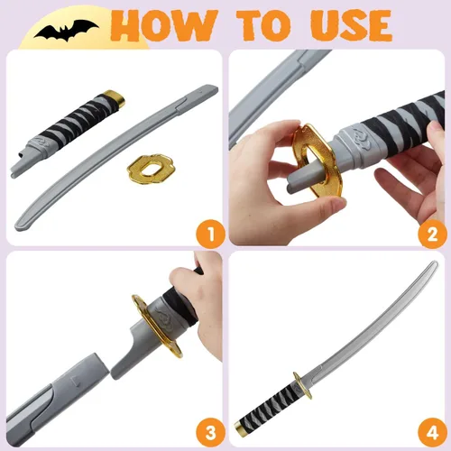Vista 4 de Spooktacular Creations Ninja Swords, Backpack Weapon Toy Set with Swords and Knives for Kids, Ninja Costume Accessories for Cosplay, Dress-up Party