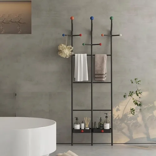 Vista 7 de Towel Rail Freestanding Bathroom Towel Storage Rack Household Wall Coat Rack Bathroom Floor-Standing Clothes Freestanding Storage Rack Towel Black