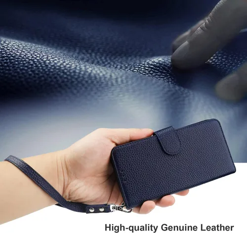 Vista 8 de Bocasal Funda de piel auténtica tipo cartera para iPhone 11, carga inalámbrica, bloqueo RFID, soporte para tarjetas de crédito, función atril, funda