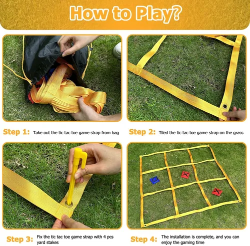 Vista 7 de Juego de Tic Tac Toe – 4 pies x 4 pies para patio al aire libre gigante Tic Tac Toe para patio trasero, campamento, césped, portátil, sin montaje