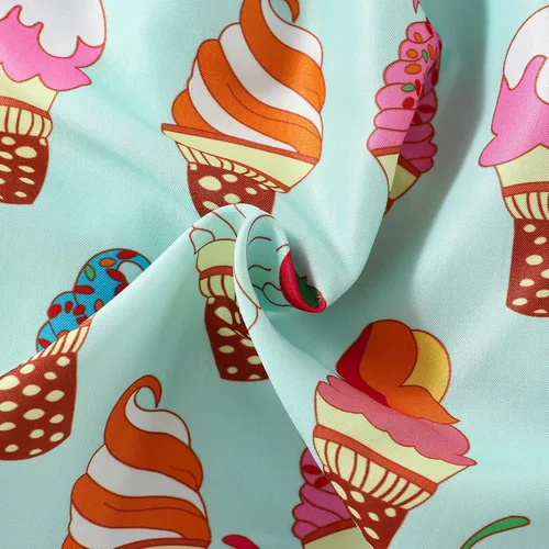 Vista 6 de Falda de verano para niñas pequeñas, con estampado de heladodinosaurio, sin mangas, correa sin espalda, vestido de 1 a 6 años