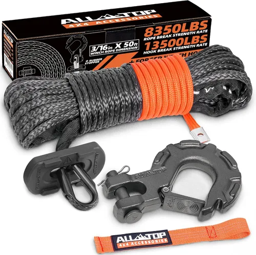 Vista 9 de ALL-TOP Cable de cuerda de cabrestante sintético, 1/2 pulgada x 76 pies, línea de repuesto de cabrestante de 31500 libras con funda protectora