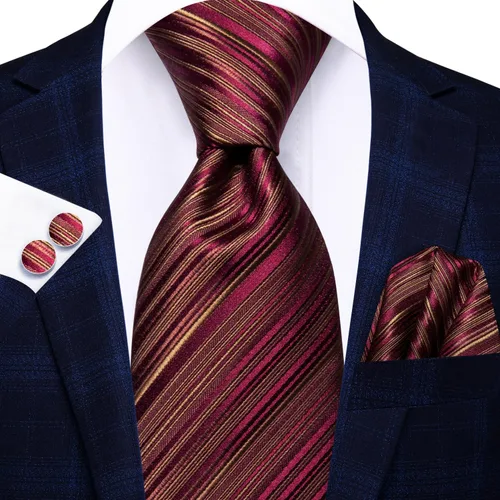 Vista 124 de Hi-Tie Corbatas de seda para hombre, diseño de cachemira a rayas, con bolsillo, gemelos cuadrados, conjunto formal de negocios