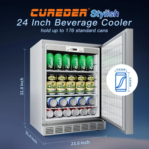 Vista 6 de Refrigerador para exteriores de 24 pulgadas, enfriador de cerveza de acero inoxidable integrado debajo de la encimera, refrigerador para interiores