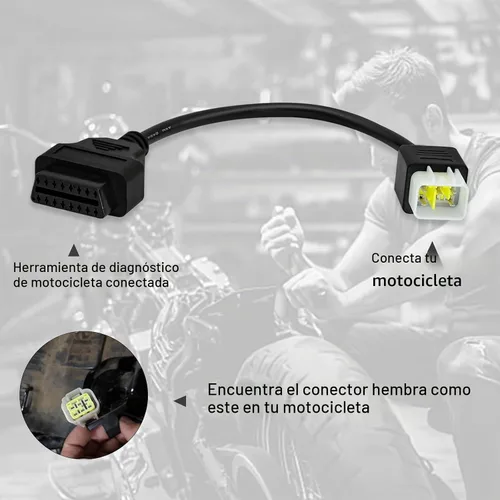 Vista 4 de Adaptador OBD2 apto para Delphi 6pin para Benelli cable de diagnóstico de motocicleta de 6 pines a 16 pines, conector de 6 pines compatible