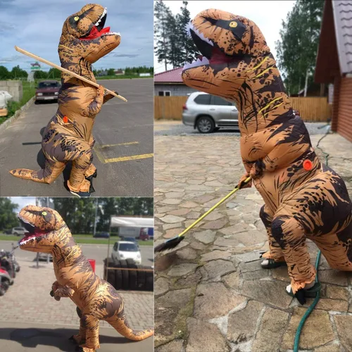 Vista 4 de JASHKE Disfraces de dinosaurio para adultos disfraz inflable de dinosaurio para adultos disfraz de Halloween T rex para adultos