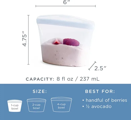 Vista 5 de Stasher Cuenco reutilizable de silicona prémium para almacenamiento de alimentos, azul, microondas, al vacío, apto para lavavajillas, horno