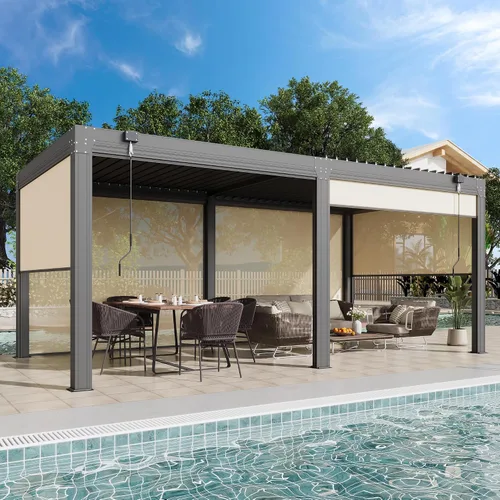 Vista 15 de EROMMY Pérgola con Persianas de 10x10 Pies, Refugio de Sombra Solar para Exteriores con Marco de Aluminio y Techo de Metal Ajustable Resistente a