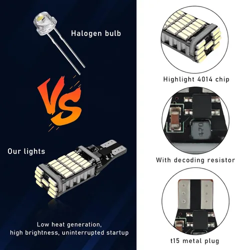 Vista 15 de 4 piezas de luces LED de reversa, 6500K de super brillo, 45SMD-4014 chipsets para bombilla de señal de giro, luces LED T15 de freno, de parada