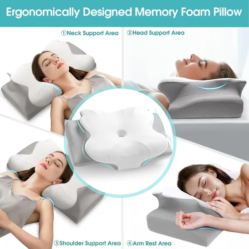 Vista 7 de SereneCloud Almohada cervical para soporte de cuello y hombros, almohada de espuma viscoelástica de contorno para dormir, almohada ergonómica