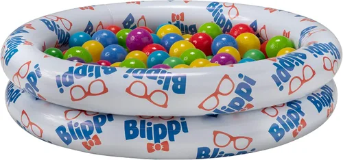 Vista 3 de Blippi Ball Pit Mystery Adventure, con pozo de bolas inflable portátil para interiores y exteriores, 35 bolas de plástico, 10 bolas sorpresa con 10